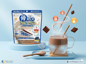 canxi cá tuyết fine japan pha cùng 150ml nước ấm hoặc sữa